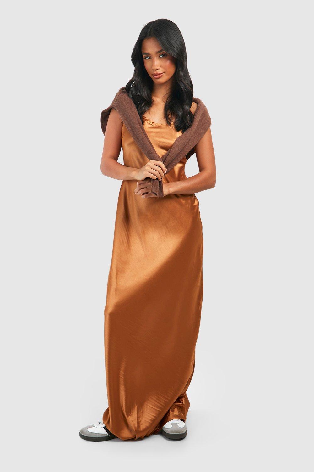 Petite Satin Mix Knitted Turtleneck Maxi Dress