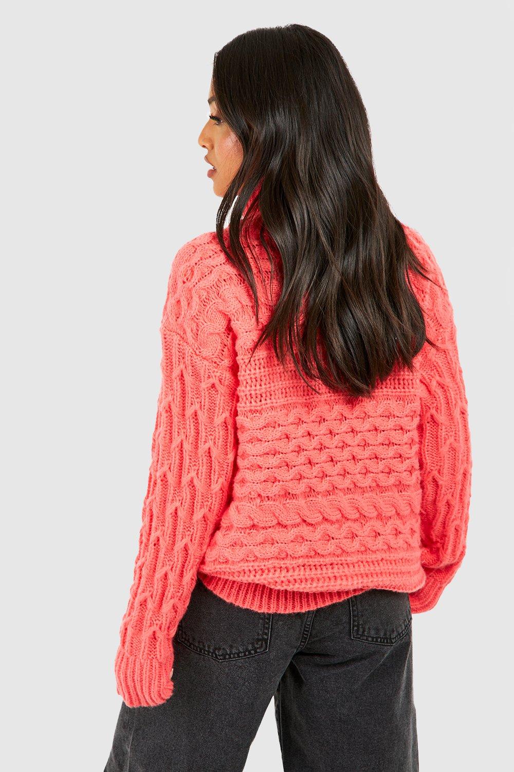 Pink cable knit hot sale turtleneck sweater