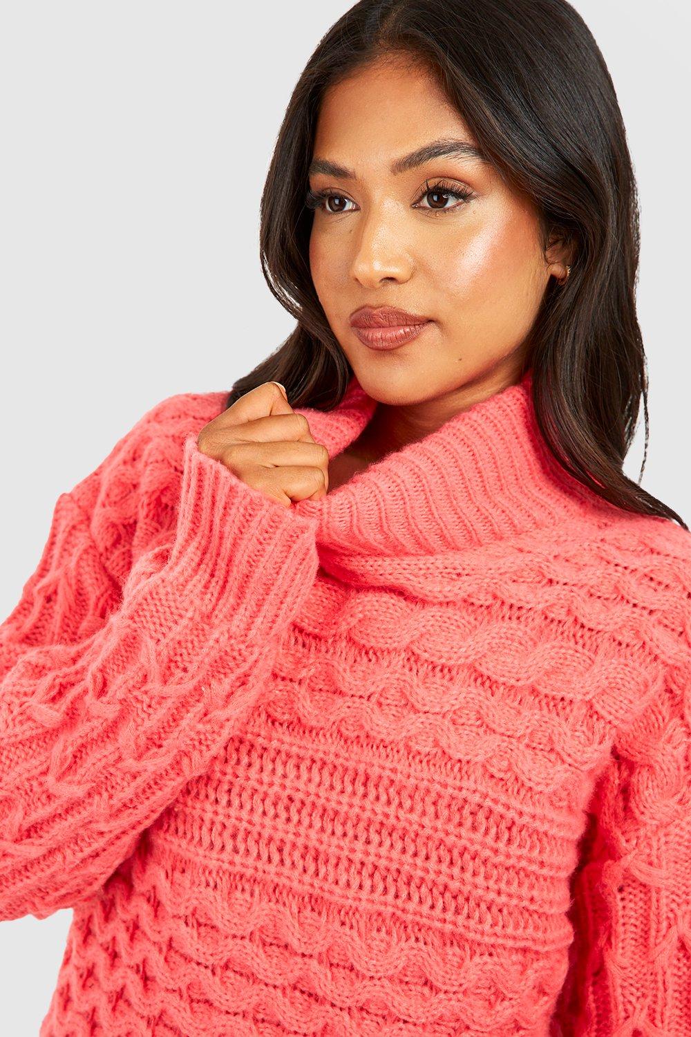 Pink cable knit turtleneck on sale sweater