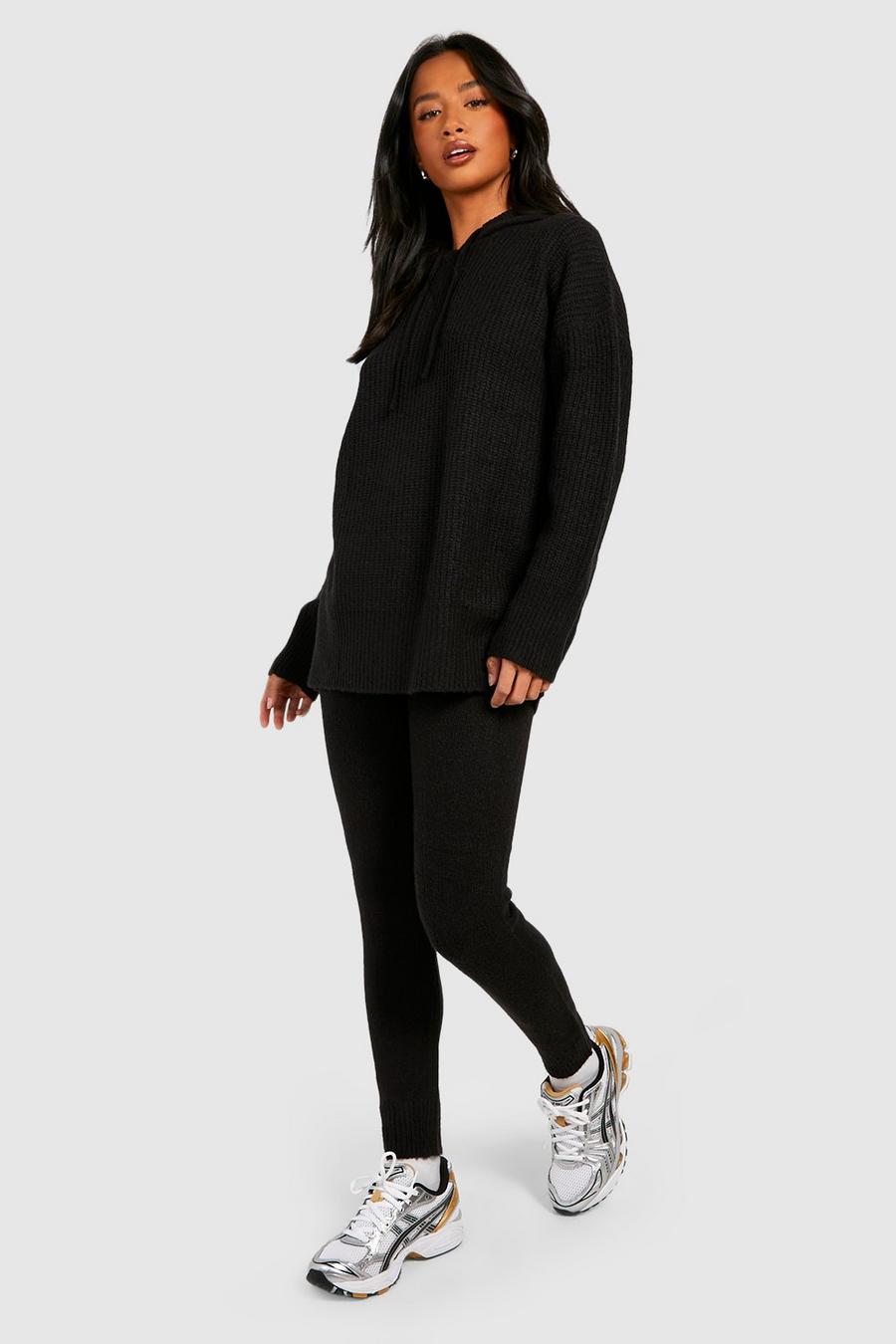 Black Petite Soft Knit Hoodie Co-ord  image number 1