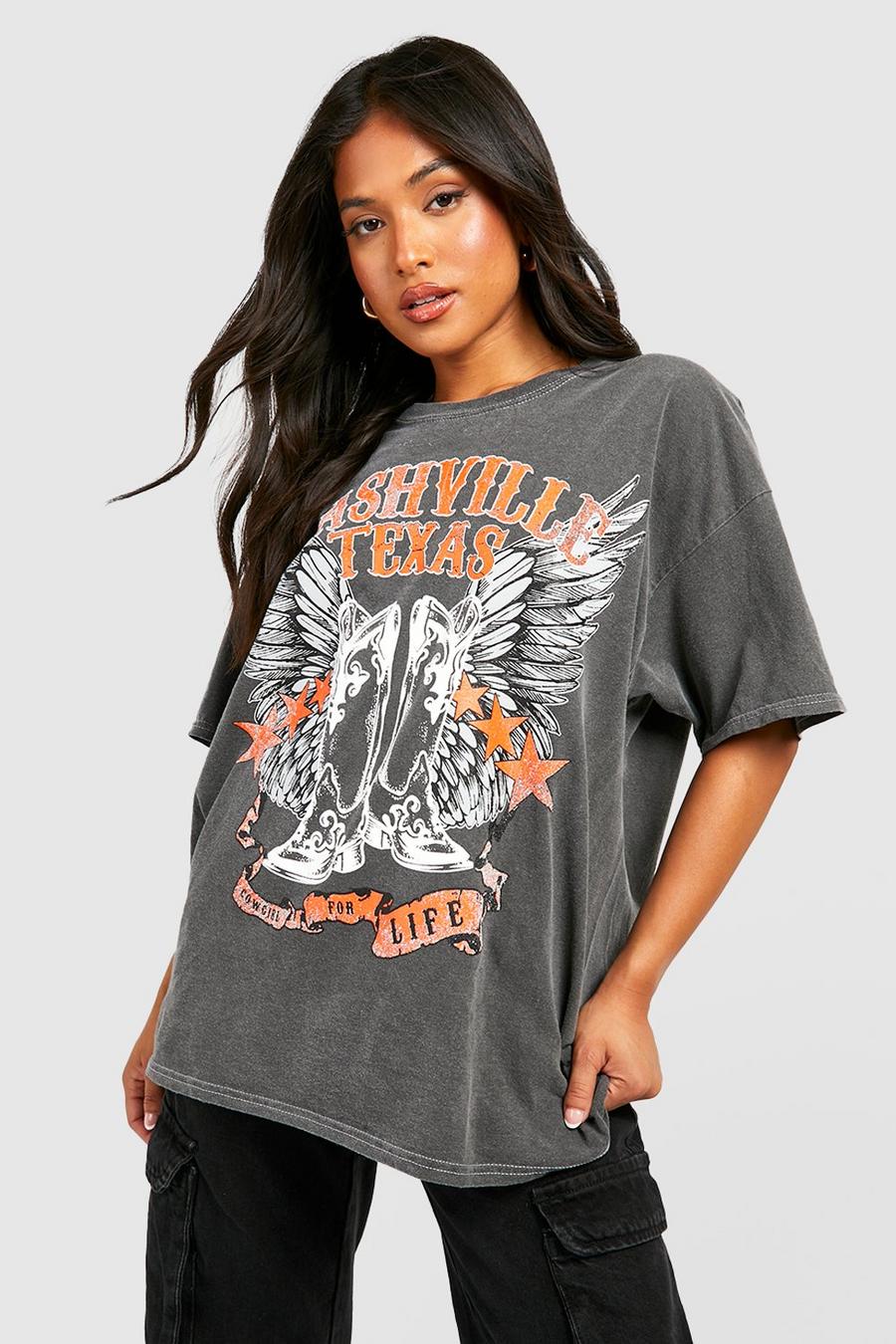 Charcoal Petite Oversized Gebleekt Western T-Shirt image number 1