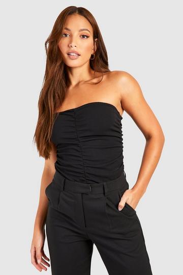 Black Tall Ruched Bandeau Bodysuit