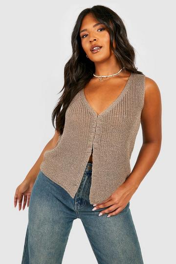 Plus Knitted Hook And Eye Vest taupe