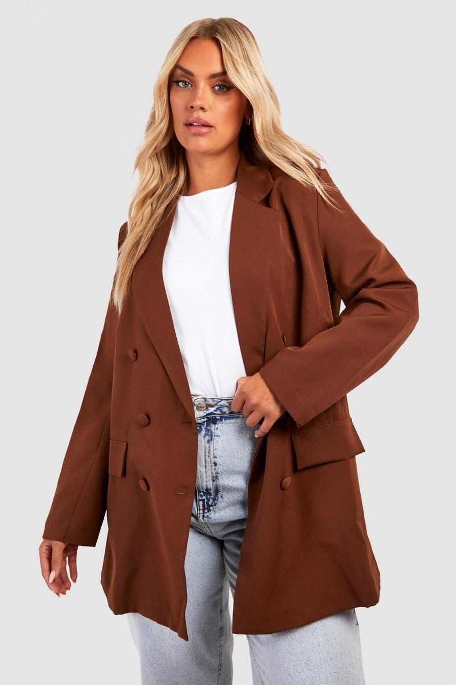 Chocolate brown Plus Woven Oversized Longline Blazer