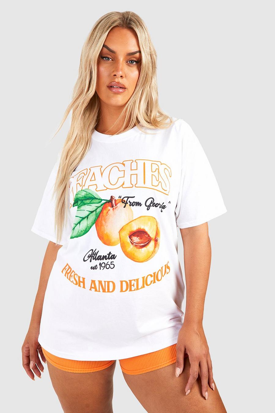 White Plus Oversized Peaches T-shirt image number 1