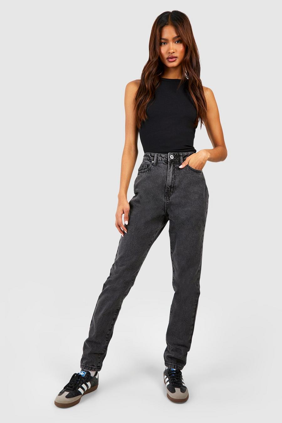 Washed black Tall Basic High Waist Mom Jeans image number 1