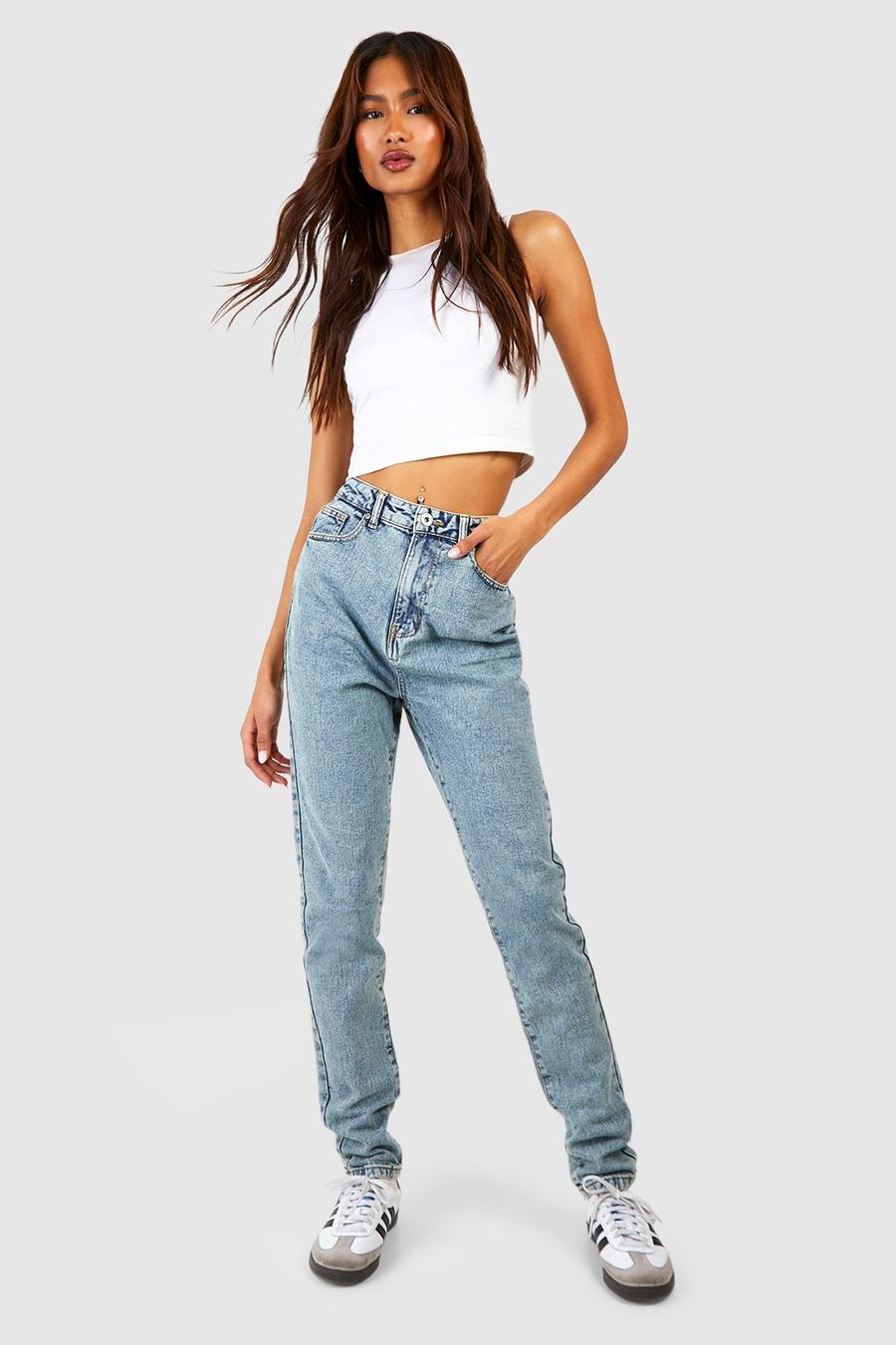 Washed blue Tall Basics High Waisted Mom Jeans image number 1