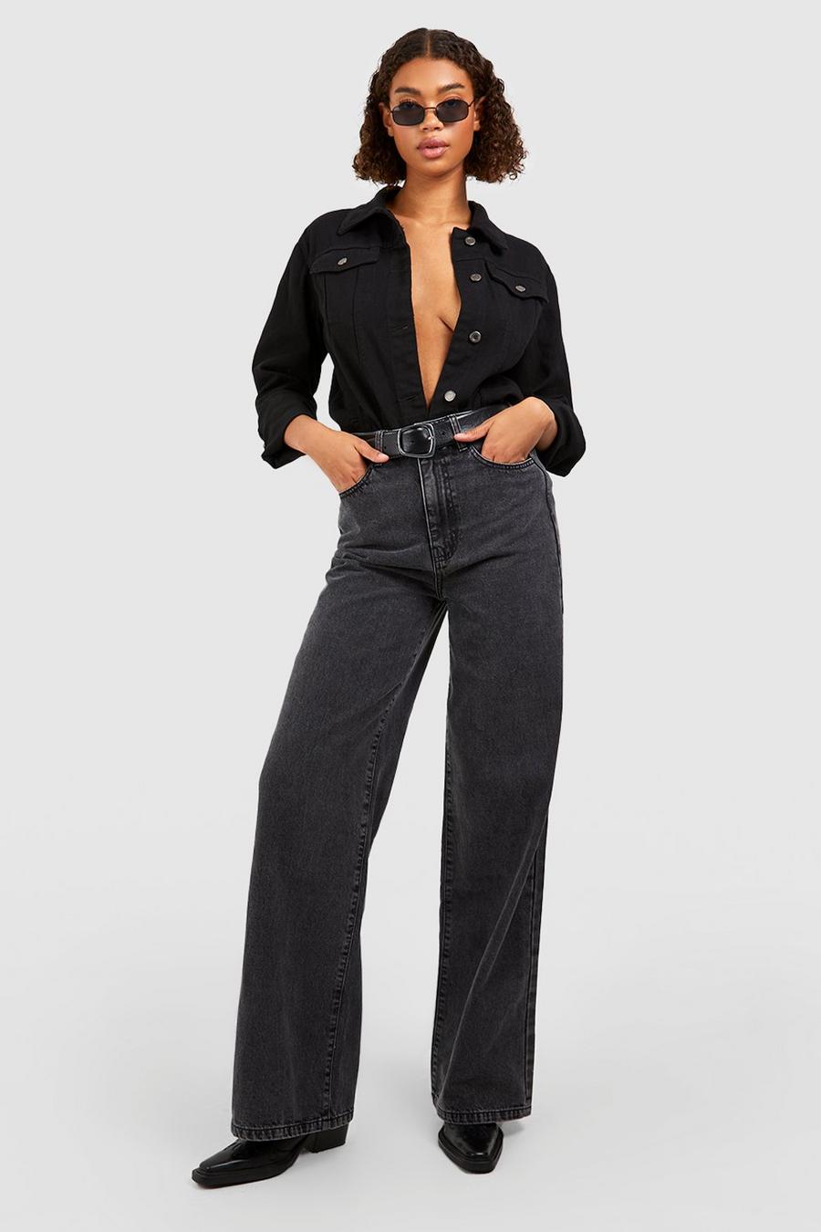 Tall Basics Jeans mit weitem Bein und hohem Bund, Washed black image number 1