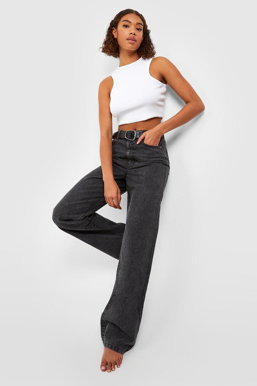 Washed black Tall Basics High Waisted Boyfriend Jeans image number 1