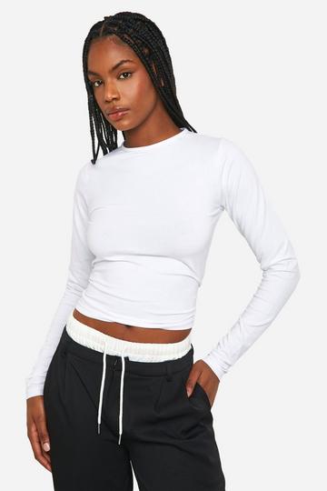Tall Basic Cotton Long Sleeve Crew Neck Top white