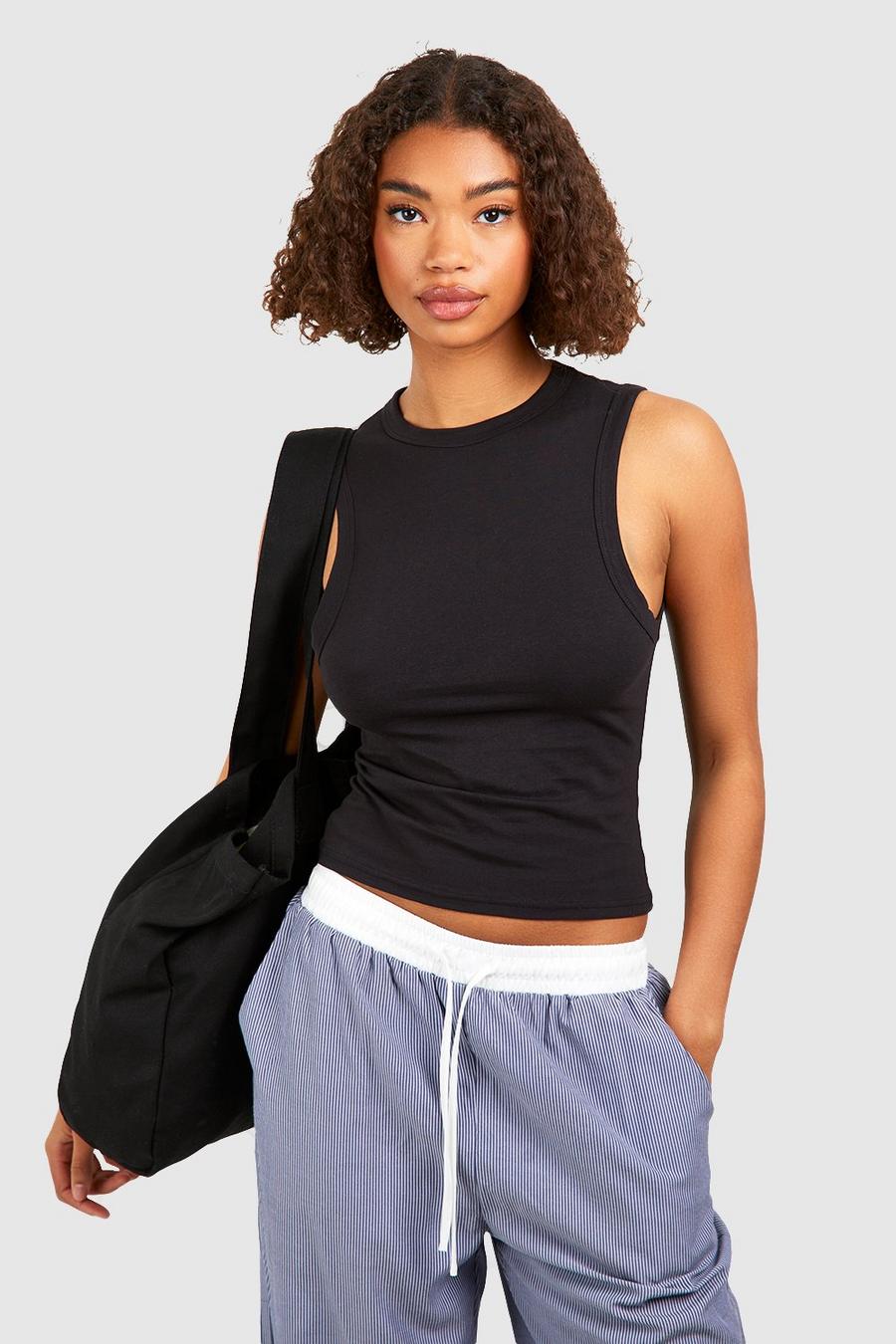Black Tall Basic Cotton Racer Tank Top image number 1