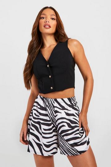 Tall Animal Print Rib Oversized Flippy Short black