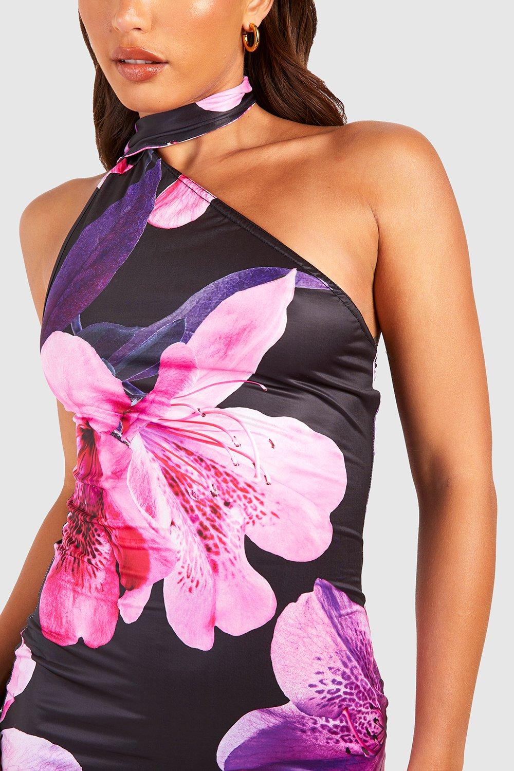 3D Floral Applique Tie-Strap Mesh Tulle Maxi Dress in Black