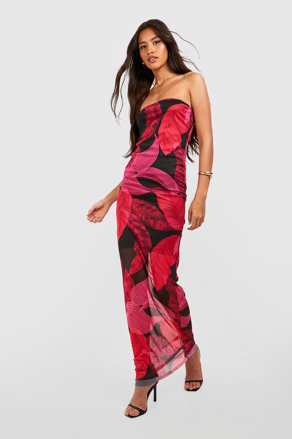 Tall Leaf Print Bandeau Maxi Dress