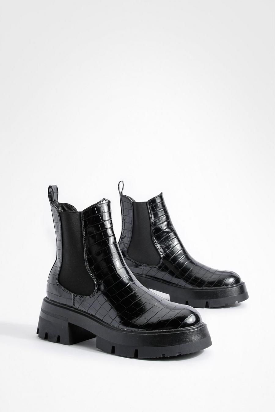 Black Lug Sole Chunky Chelsea Boots image number 1