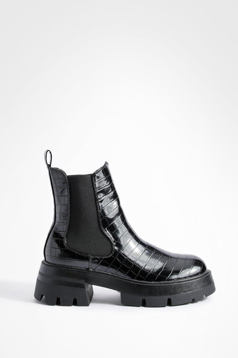 Black patent best sale chunky chelsea boots