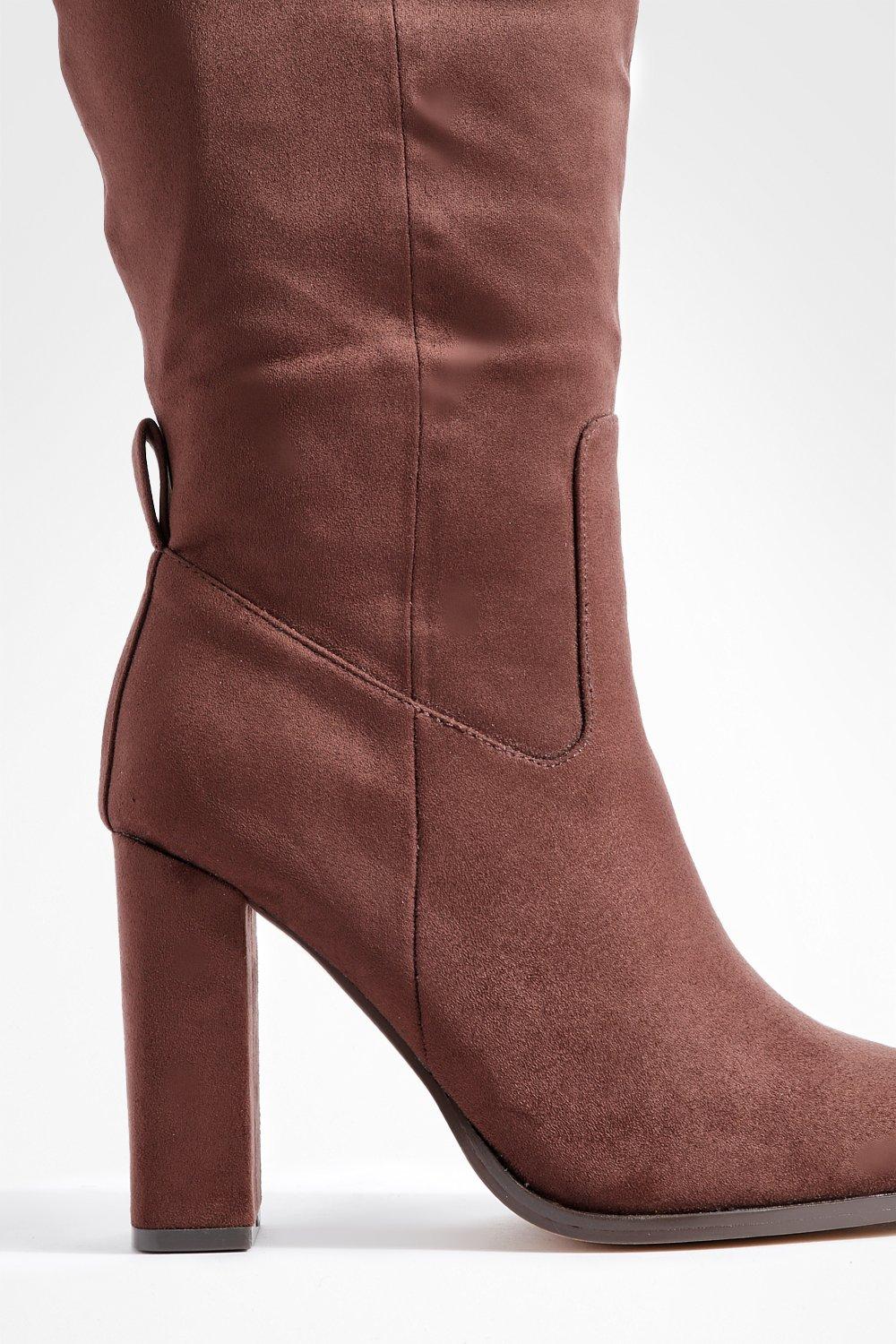 Wide Fit Faux Suede Block Heel Knee High Boots