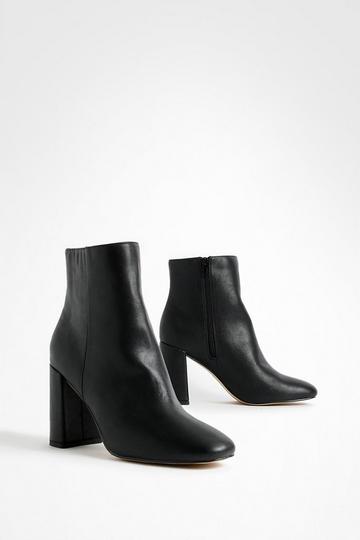 Round Toe Block Heel Ankle Boots black