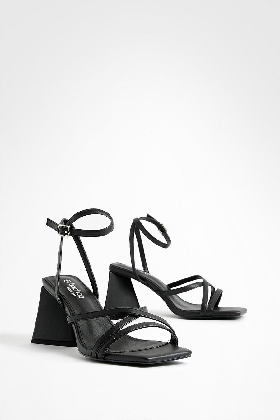 Black Wide Fit Flared Heel Crossover Sandals  image number 1