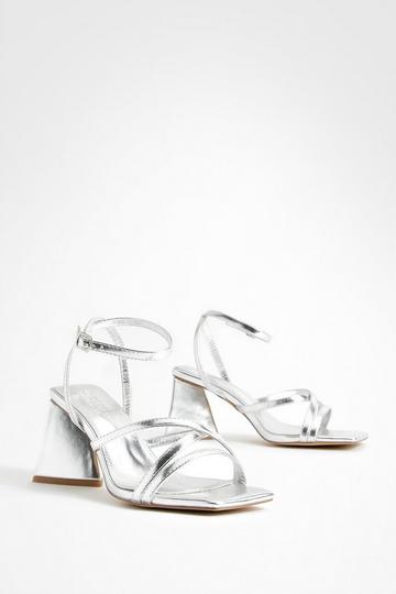 Wide Fit Flared Heel Crossover Sandals silver