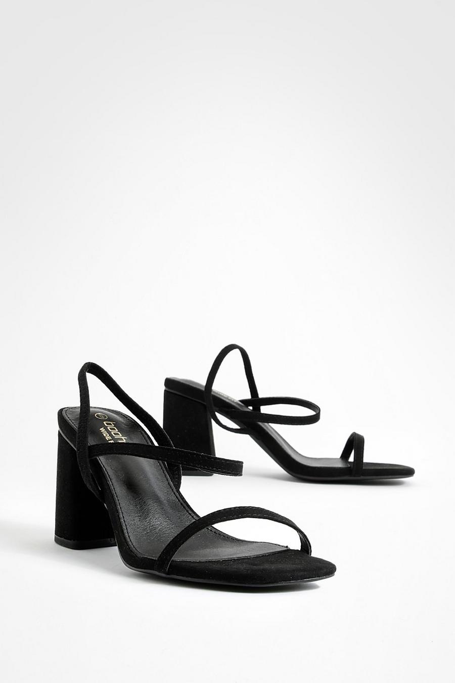 Chaussures à talon carré et lanières élastiquées  - Pointure large, Black image number 1