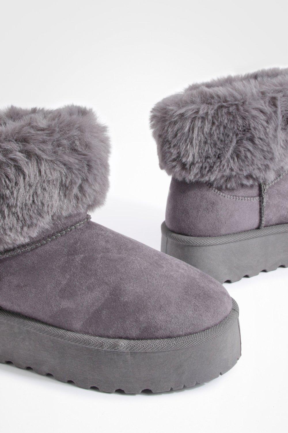 Wide Fit Platform Fur Trim Mini Cosy Boots boohoo FI