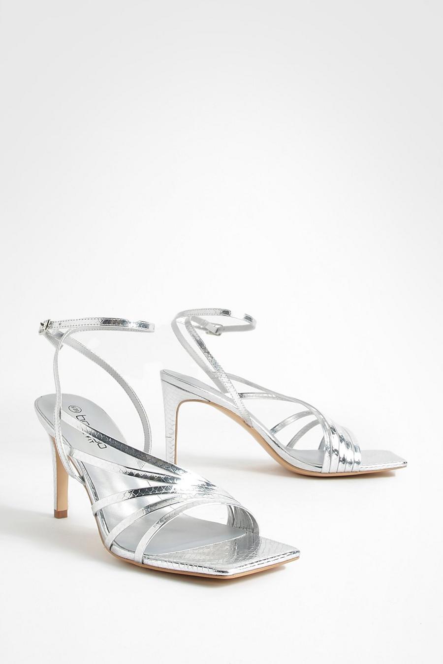 Silver Wide Width Metallic Asymmetric Heels image number 1