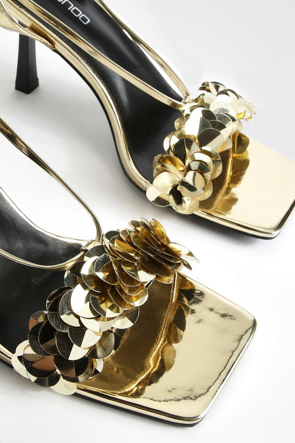 Scarpe con laccetti dettagli metallizzati decorati con paillettes e tacco