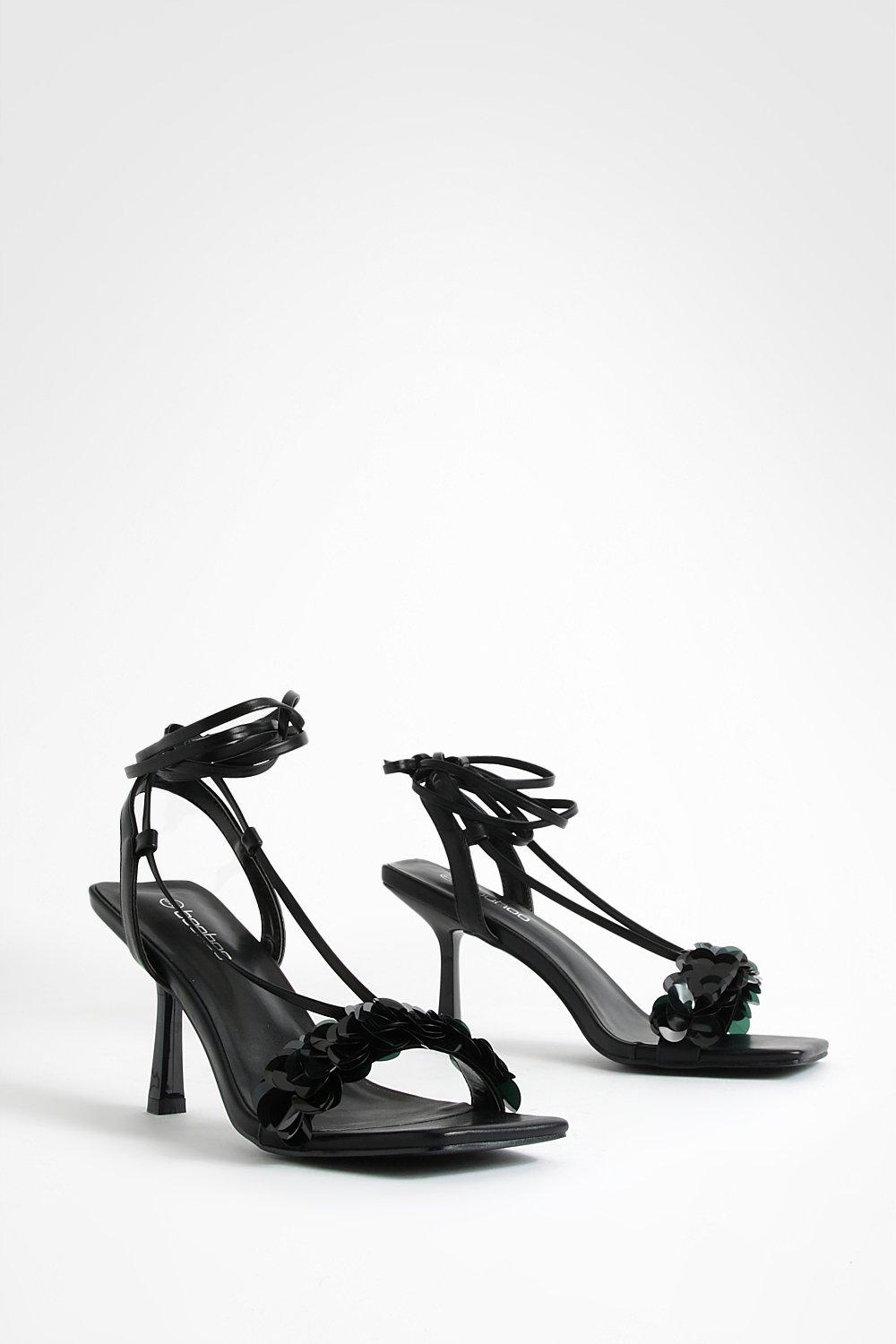 Boohoo black outlet strappy heels