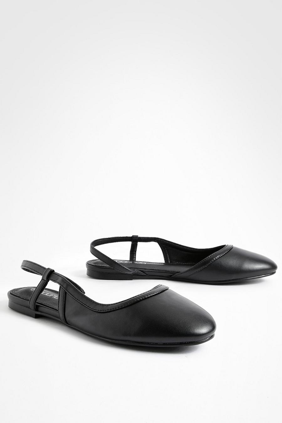 Black Round Toe Contrast Detail Slingback Ballet Flats