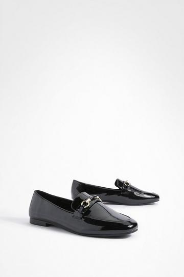 Wide Fit Round Toe Single Bar Trim Loafers black