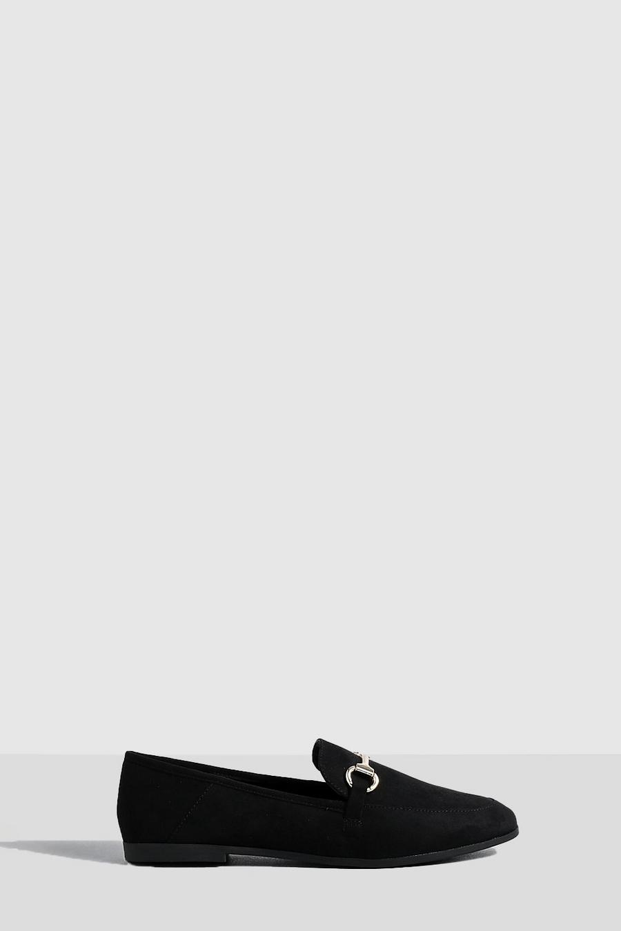 Black Round Toe Single Bar Trim Loafers image number 1