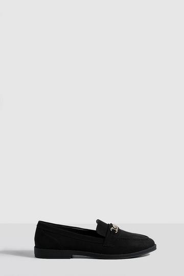 Faux Suede Chain Trim Loafers black