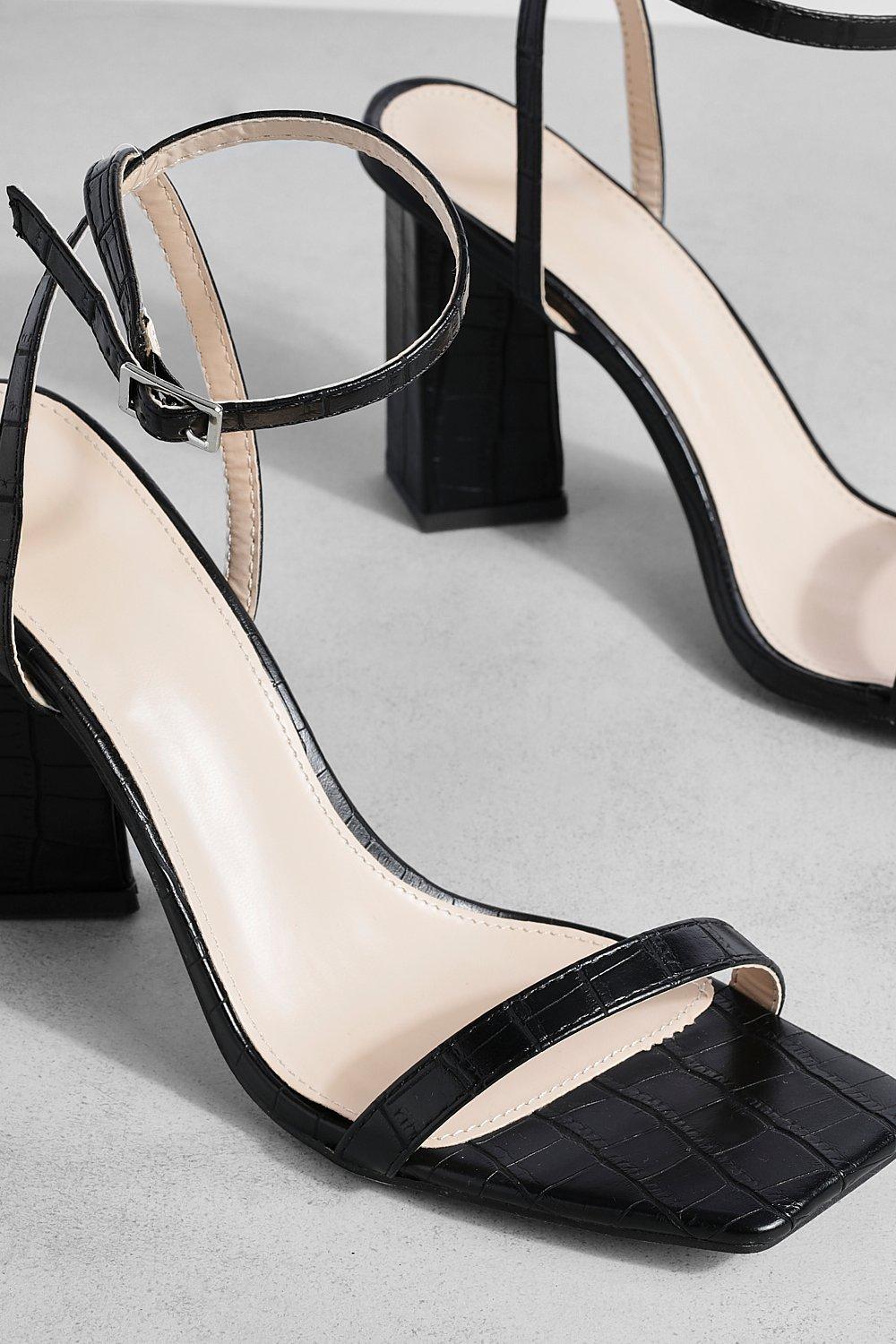 Croc Pu Square Toe Two Part Block Heels boohoo DE