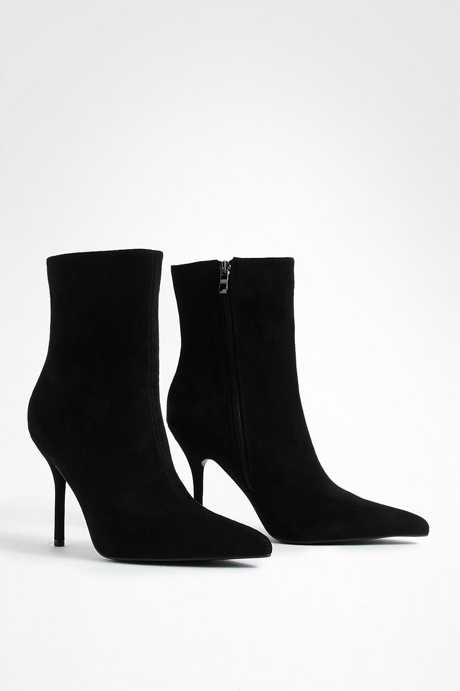 Black Faux Suede Stiletto Pointed Ankle Boots