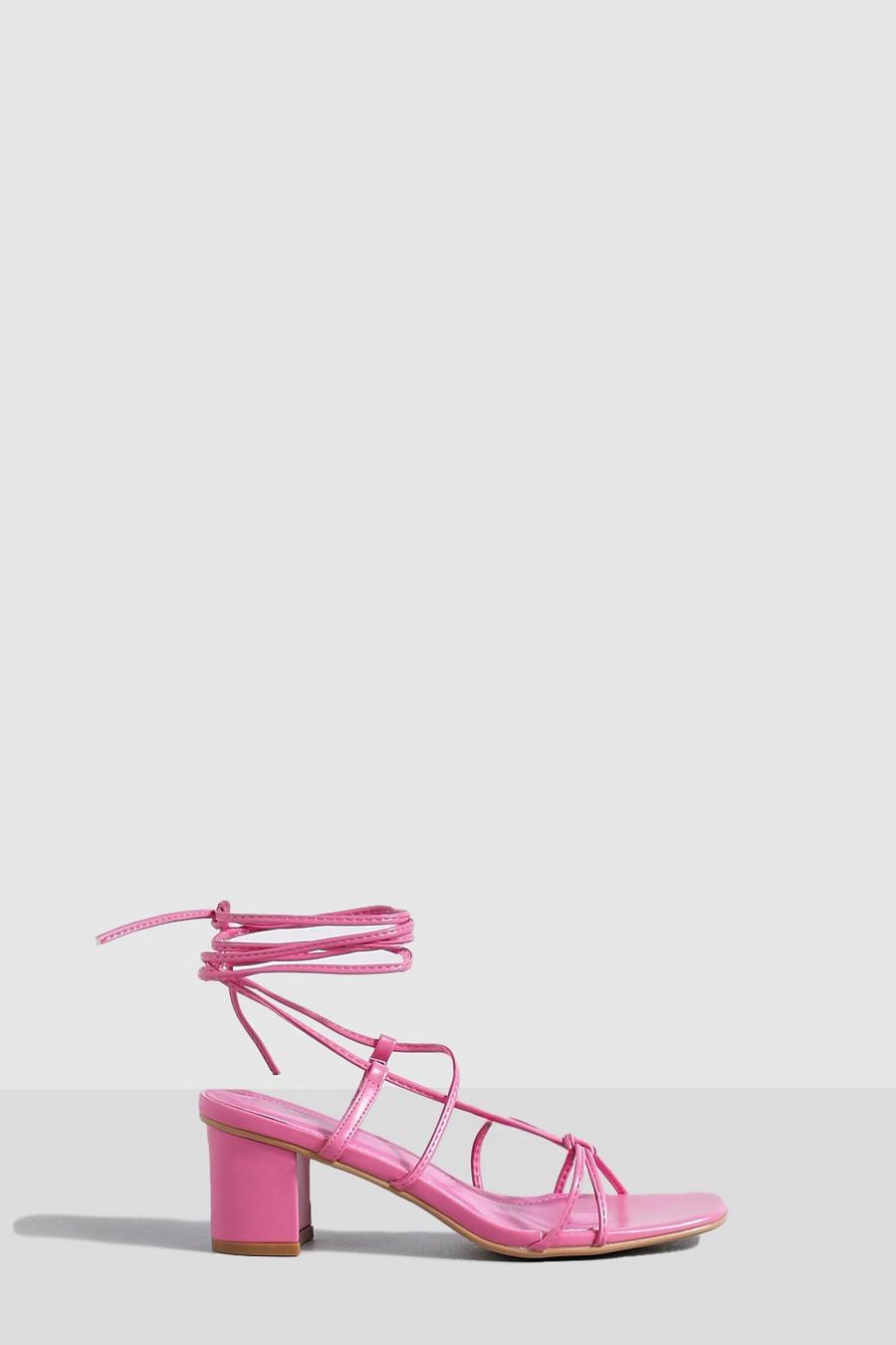 Fuchsia pink Strappy Low Block Heels 