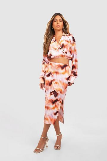 Plisse Abstract Print Midaxi Skirt blush