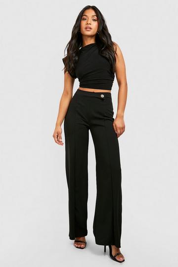 Petite Asymmetric Seam Detail Stretch Trouser black