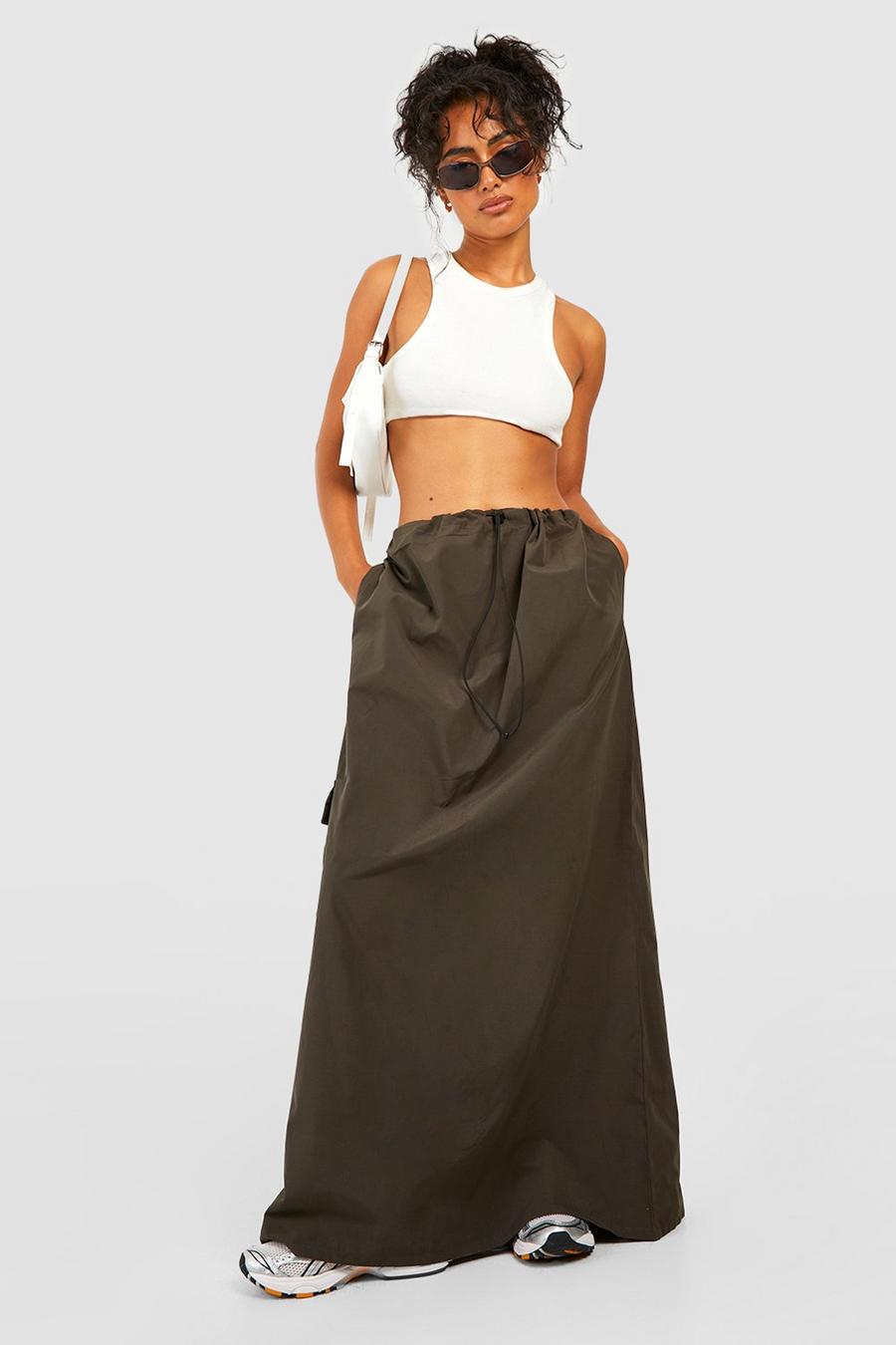 Khaki Cargo Maxi Skirt