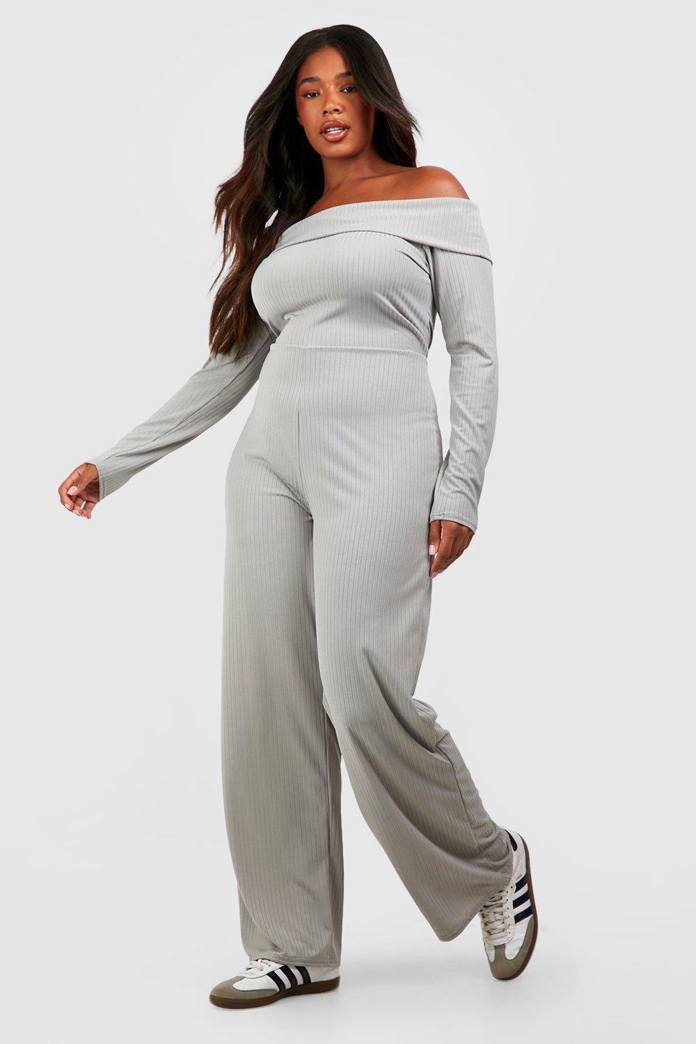 Jean off store the shoulder jumpsuit