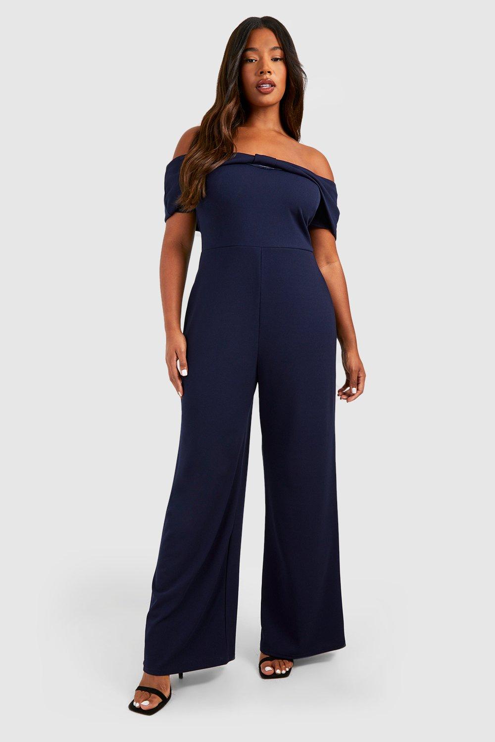 Navy blue off store the shoulder jumpsuit