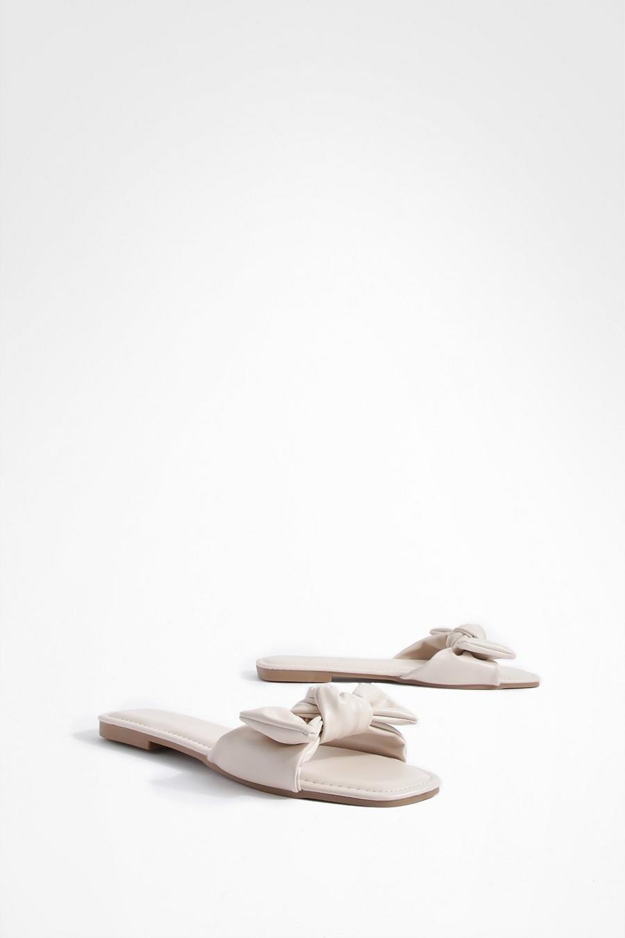 Beige Bow Detail Mule Sandals