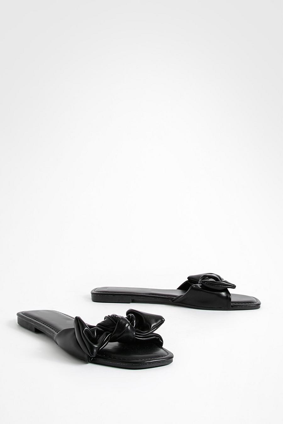 Black Bow Detail Mule Sandals image number 1