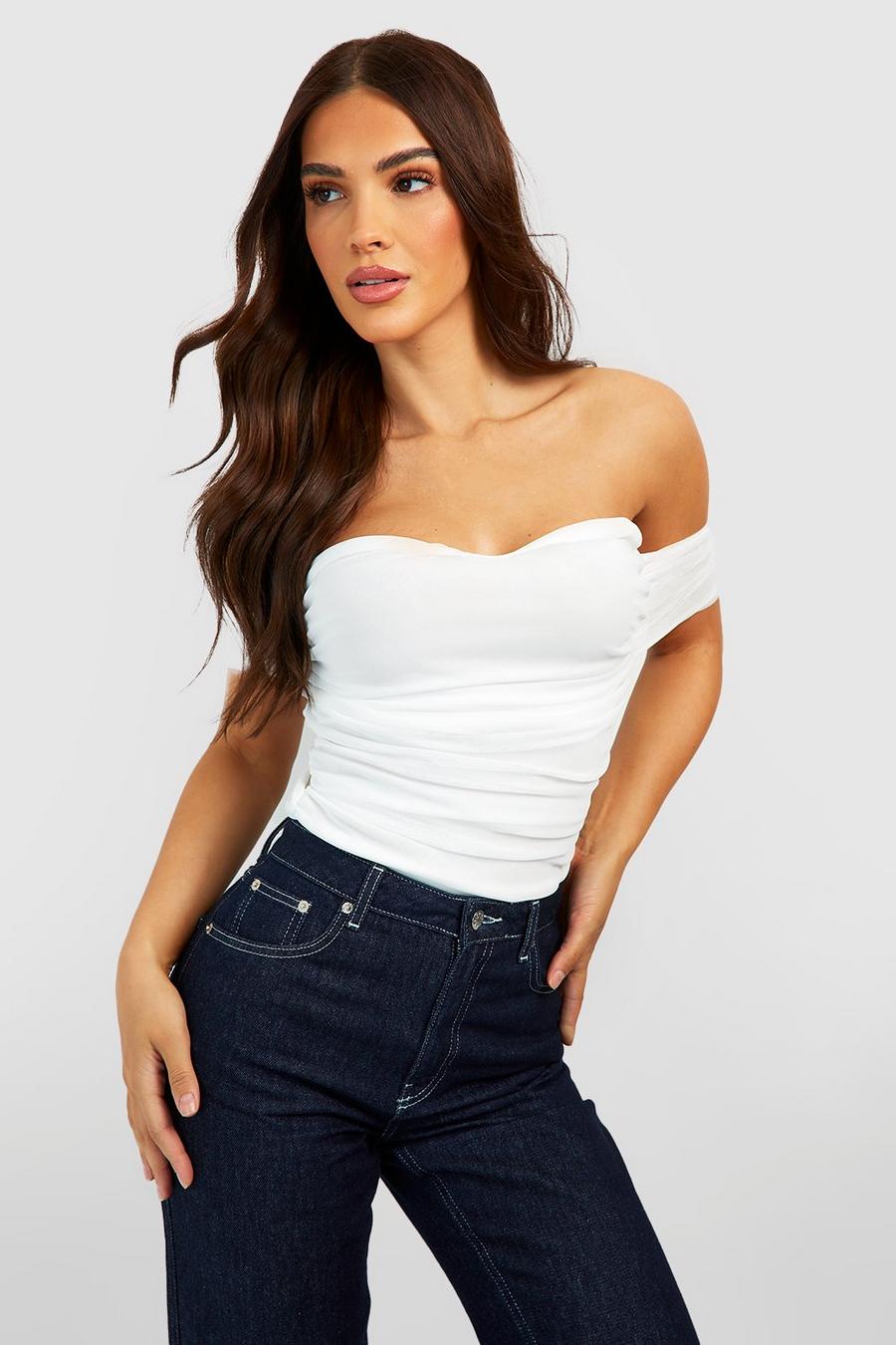 Brown Tall Off The Shoulder Ruched Detail Bodysuit