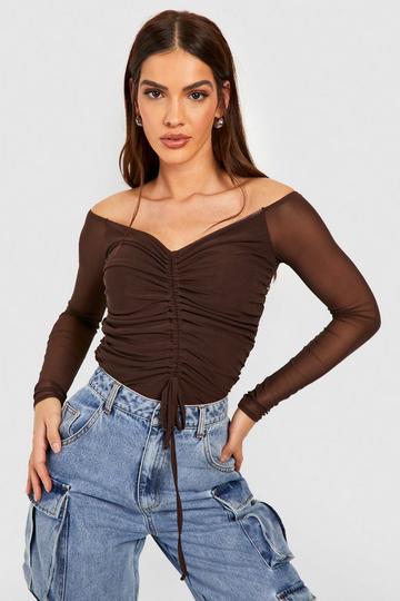 Mesh Rouche Front Bodysuit chocolate