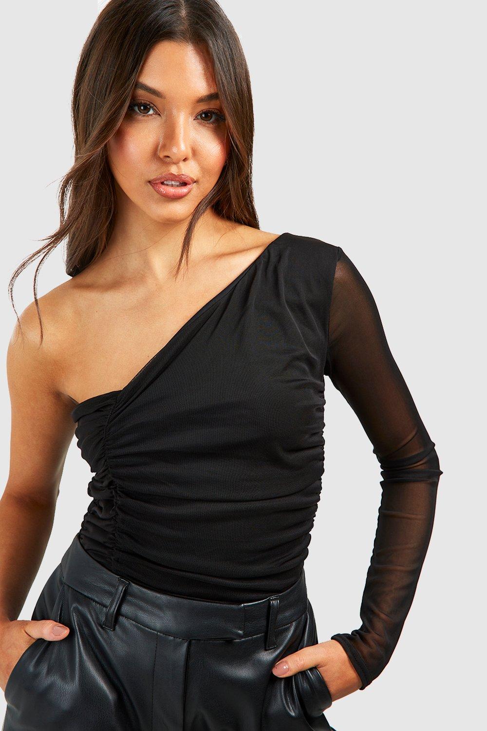 Mesh One Shoulder Bodysuit | boohoo