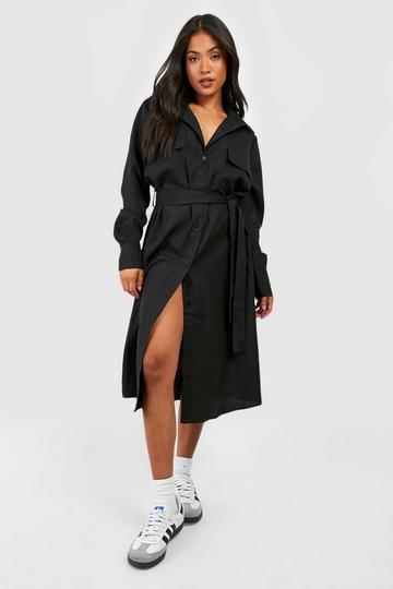 Petite Utility Belted Midi Shirt Dress black