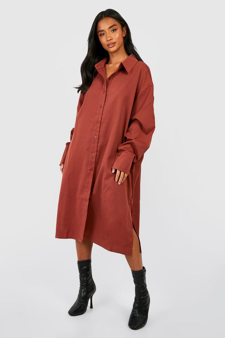 Chestnut Petite Relaxed Midi Shirt Dress image number 1