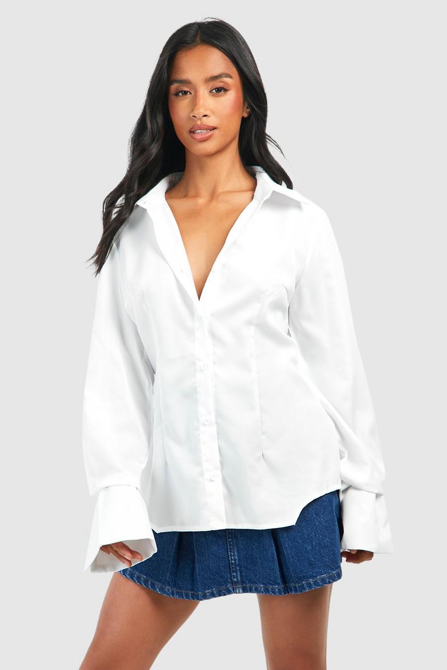 White Petite Cinched Waist Shirt image number 1
