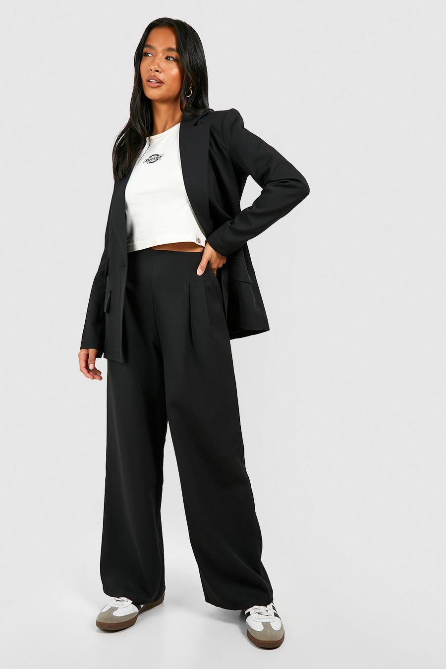 Black Petite Tailored Relaxed Woven Pants image number 1